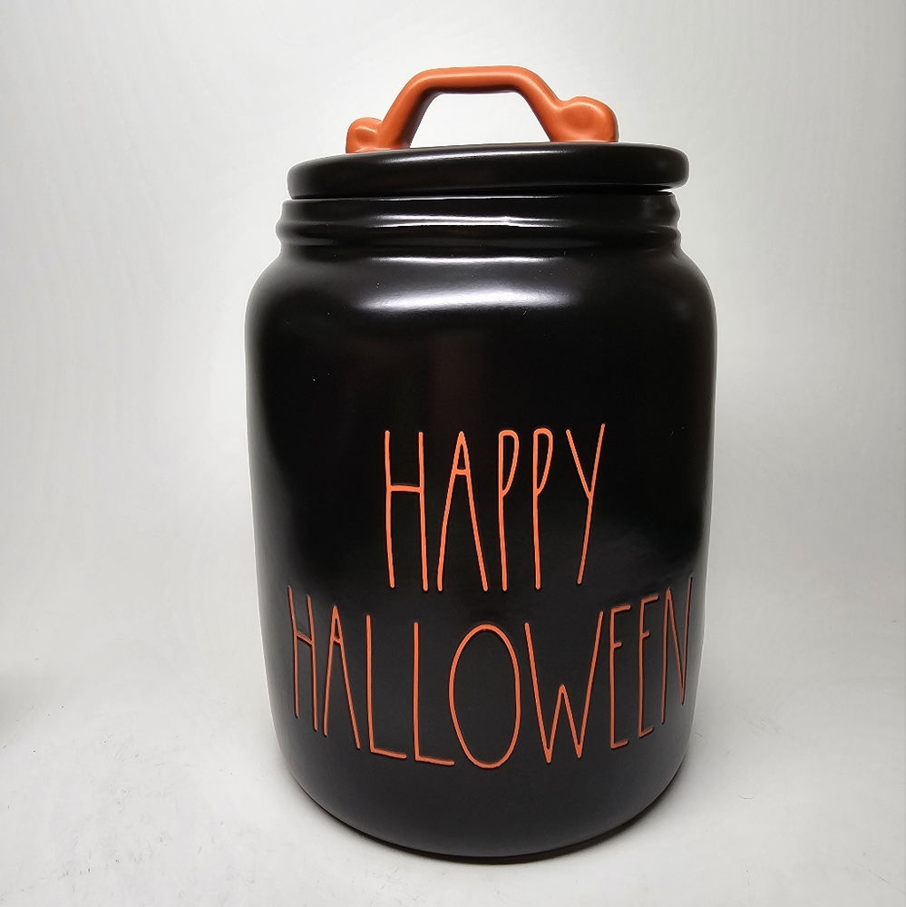NEW Rae Dunn Happy Halloween Canister Black and Orange